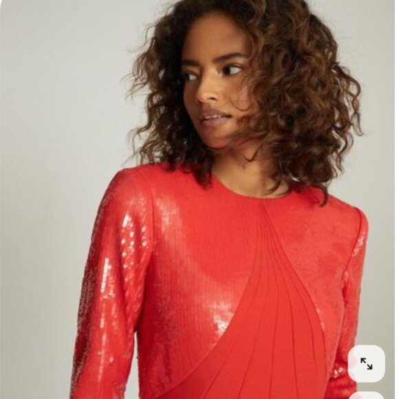 Reiss Cara Sequin Mini Dress NWT in Red Orange 4 - Picture 15 of 15